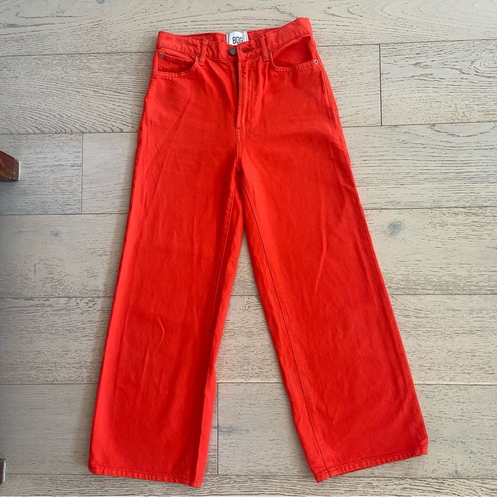 BDG High & Wide Jeans Size 27 Red Orange High Rise Wide Leg Denim EUC - Picture 3 of 12